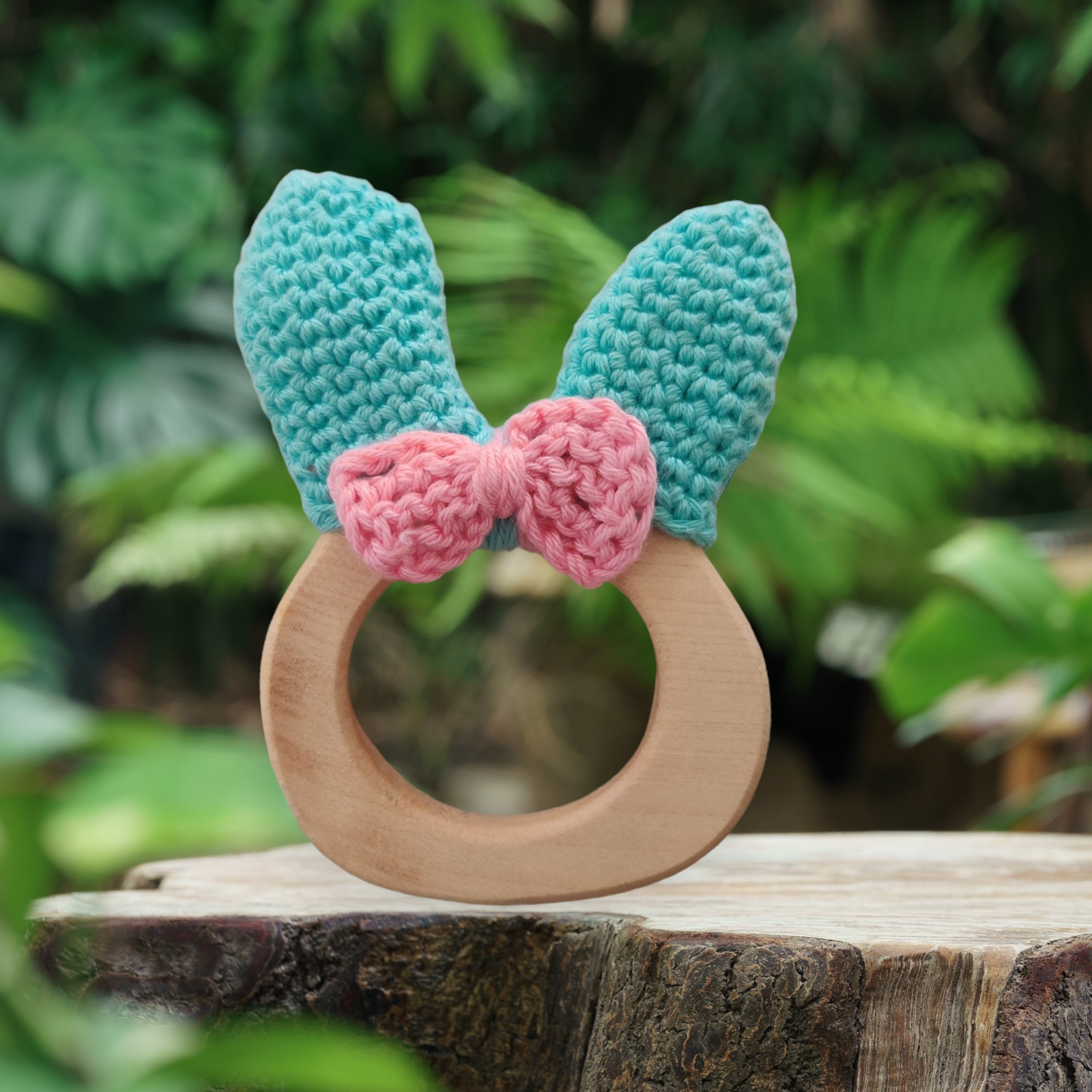 "Organic Crochet Wooden Teether: Eco-Friendly Baby Teething Toy for Natural Relief"