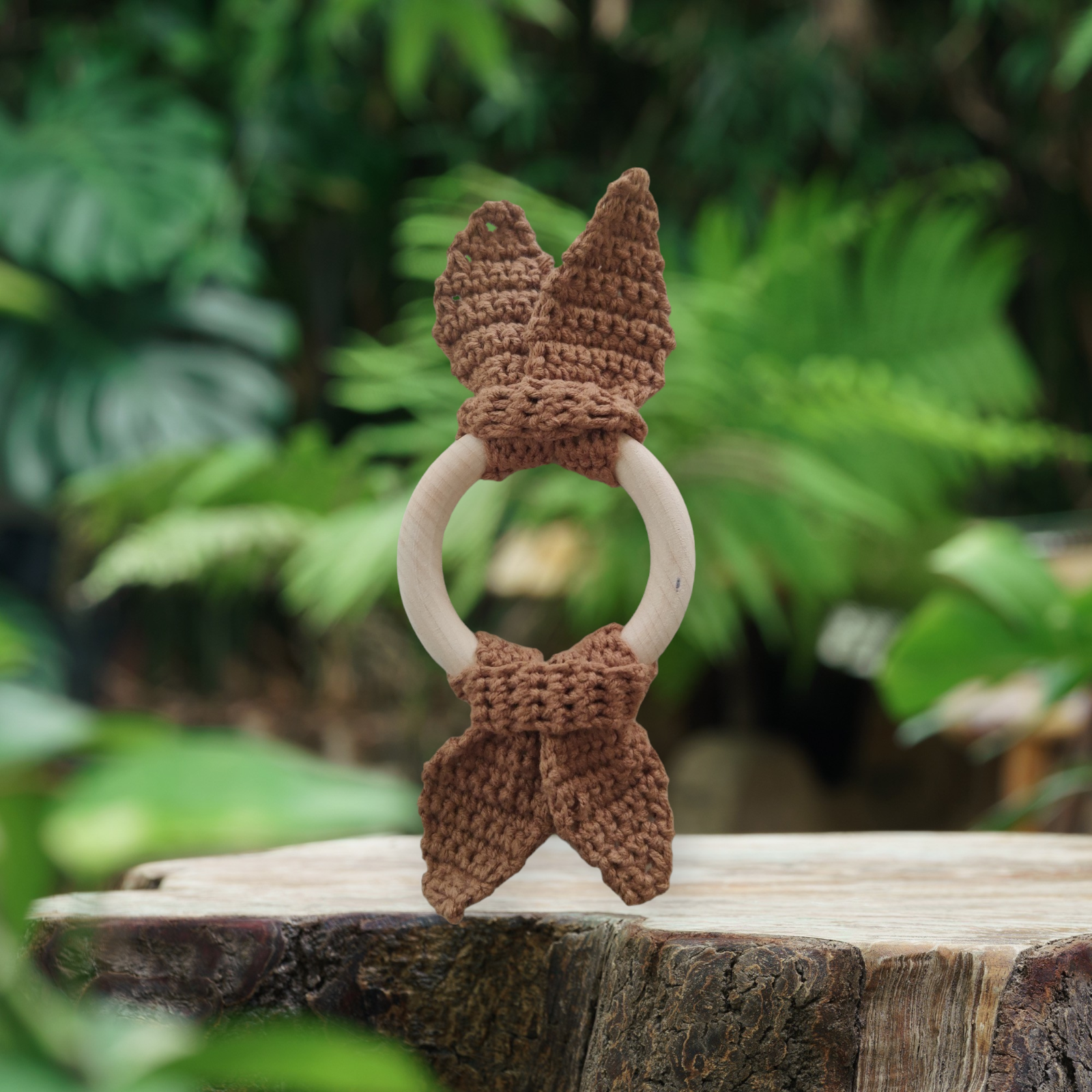 "Organic Crochet Wooden Teether: Eco-Friendly Baby Teething Toy for Natural Relief"