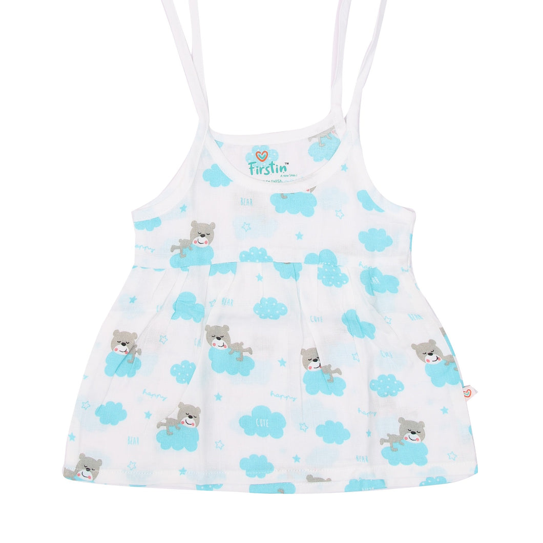 Muslin frock - Blue teddy