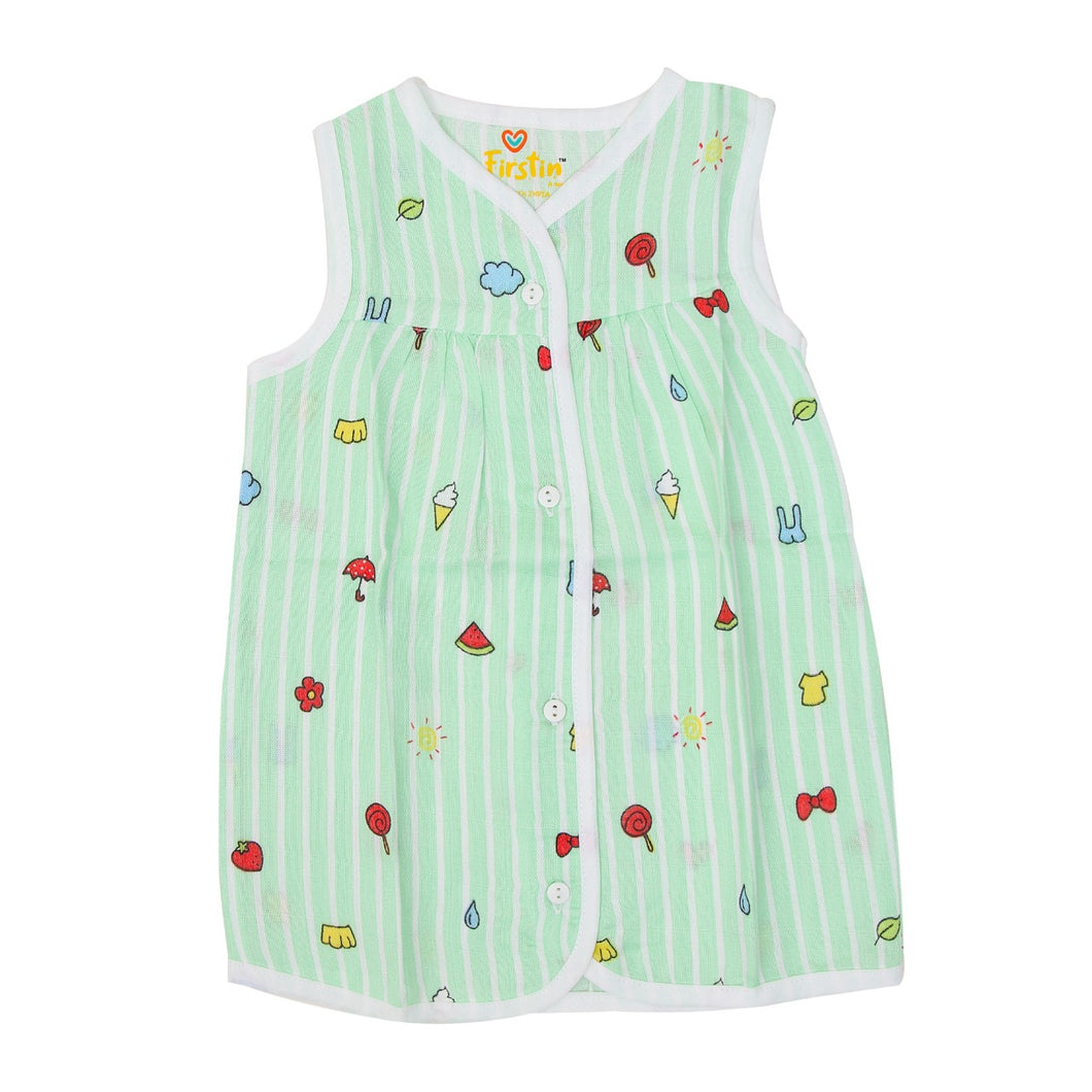 Muslin Frock 3-6 - Green stripes