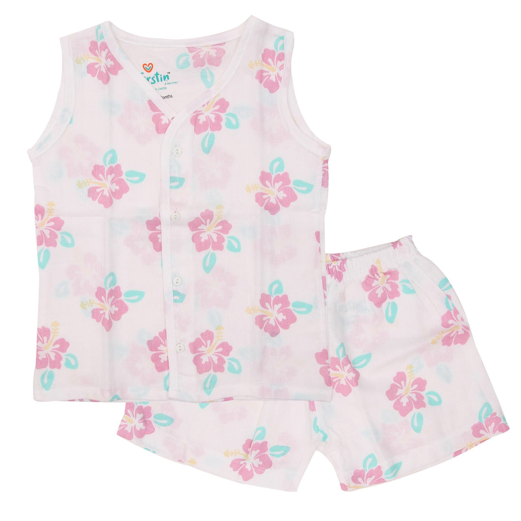 Muslin Jhabla set 1-2 years - Hibiscus