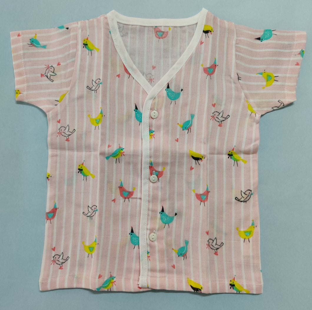 Muslin Jhabla 6-12 - Pink stripe