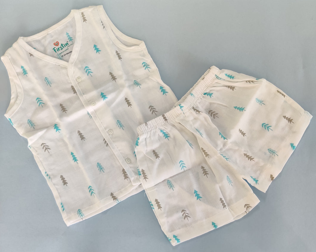 Muslin Jhabla set 1-2 years - Pine