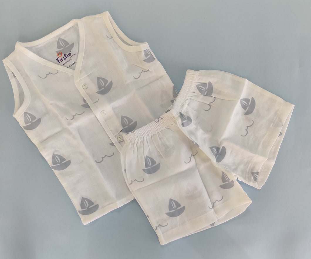 Muslin Jhabla set 1-2 years - Sail