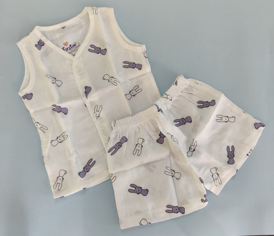 Muslin Jhabla set 1-2 years - Rabbit